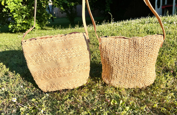 Sac bandoulière en crochet raphia naturel ajouré