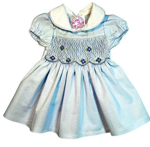 Robe smocks Poupée Bleu Ciel