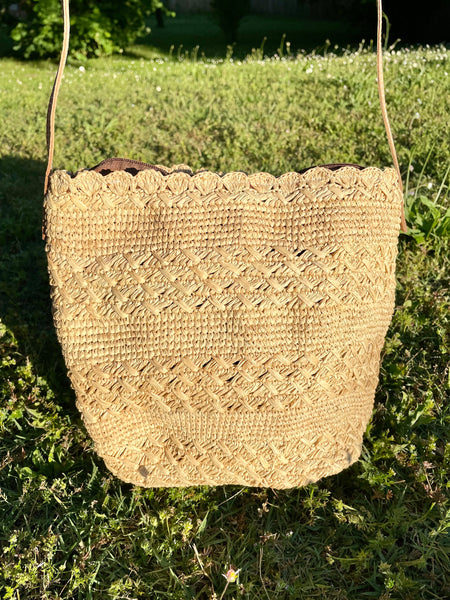 Sac bandoulière en crochet raphia naturel