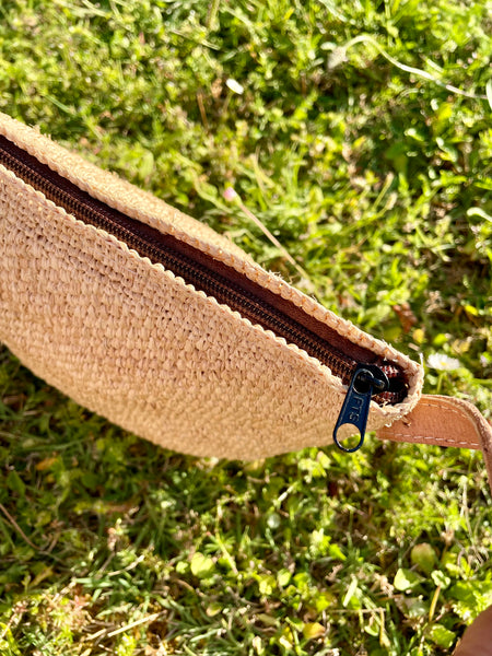 Sac bandoulière en crochet raphia naturel