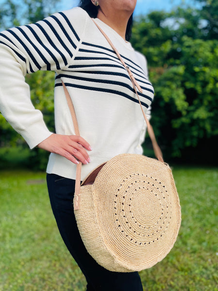 Sac bandoulière en crochet raphia naturel