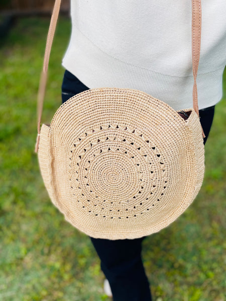 Sac bandoulière en crochet raphia naturel