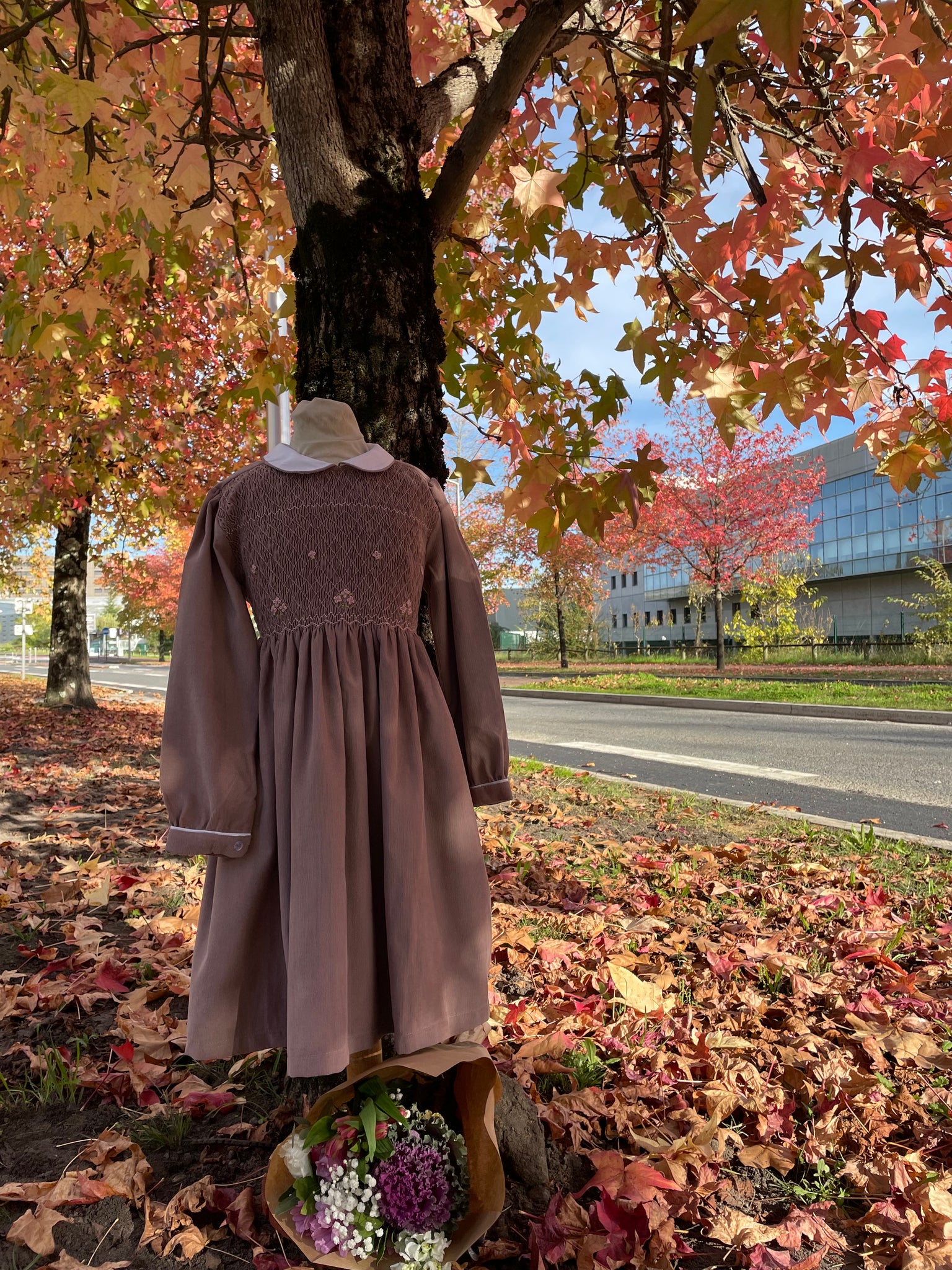 Robe smocks Velours Manches Longues Lilas