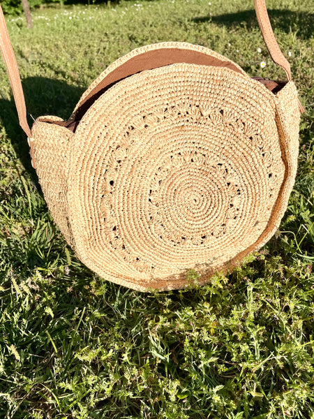 Sac bandoulière en crochet raphia naturel