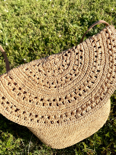 Sac bandoulière en crochet raphia naturel