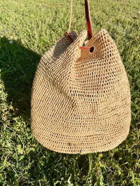 Sac bourse en crochet raphia naturel