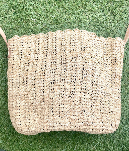 Sac bandoulière en crochet raphia naturel ajouré