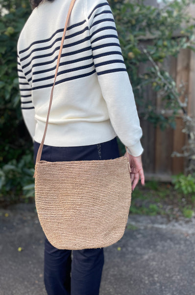 Sac bandoulière en crochet raphia naturel