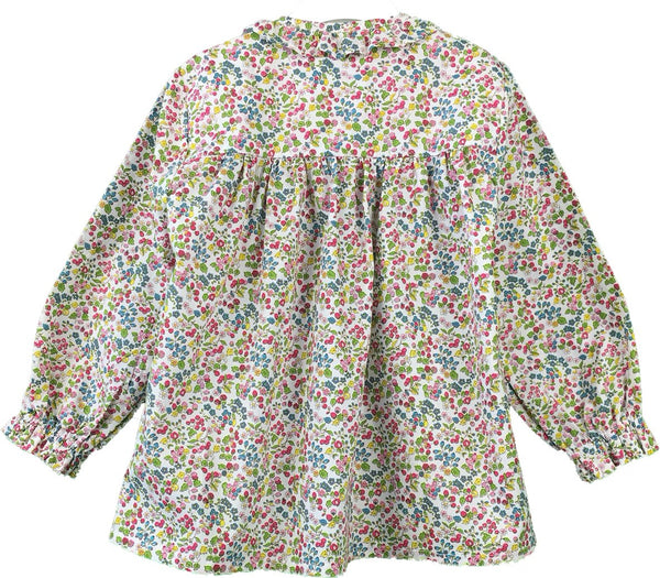 Blouse smock brodé Maki Rose Manches Longues Liberty Fleurs Fruits Multicolores Arc en ciel Enfant Fille