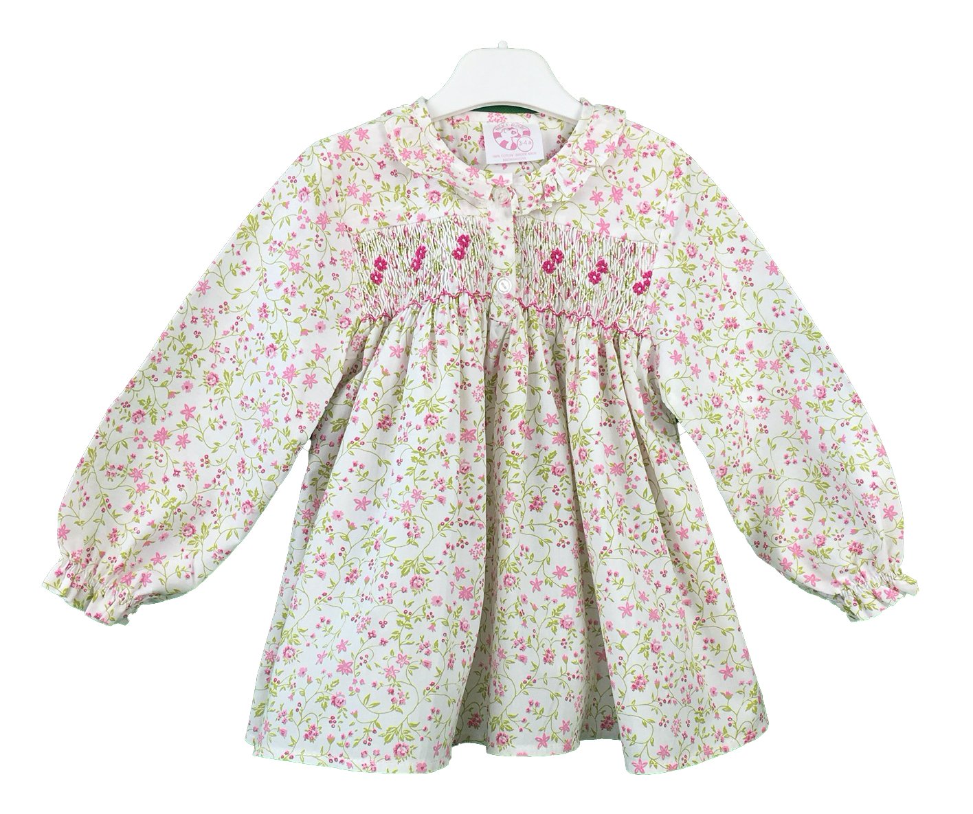 Blouse smock brodé Maki Rose Manches Longues Liberty Fleuri Enfant Fille