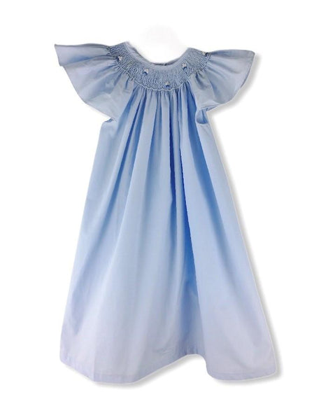 Chemise de nuit Robe smocks Maki Rose brodé main Madagascar Bleu Enfant Fille