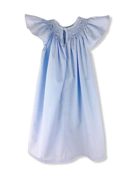 Chemise de nuit Robe smocks Maki Rose brodé main Madagascar Bleu Enfant Fille