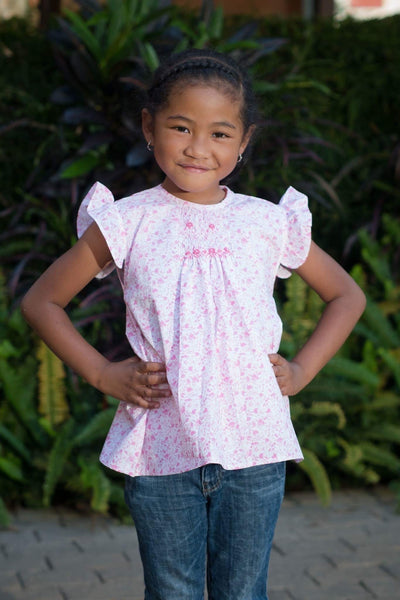 Blouse smockée "Sérénade" à Fleurs Rose et Blanc - Maki Rose