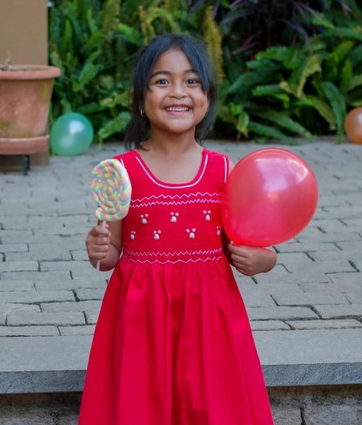 Robe smocks enfant fille rouge