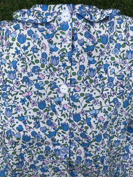 Blouse smockée "Piso" Manches Longues à Fleurs Bleues