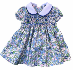 Robe poupée poupon Maki Rose Fleuri Bleu Liberty