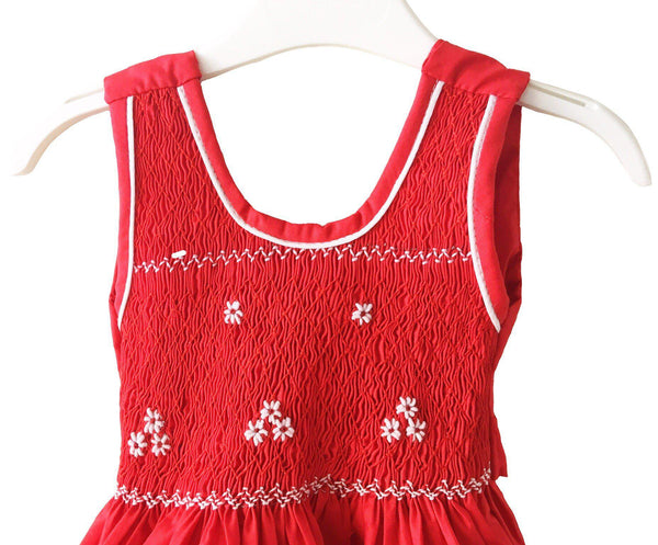 Robe smocks enfant fille rouge brodé main