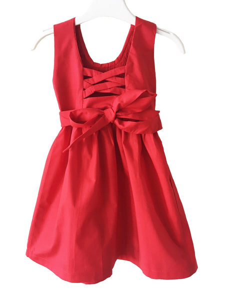 Robe smocks enfant fille rouge dos ouvert croisillons