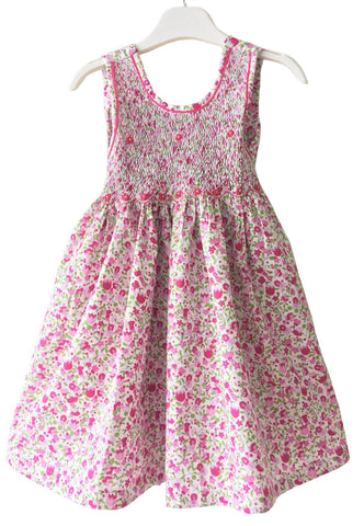 Robe smocks enfant fille fleurs roses fleuri broderies main