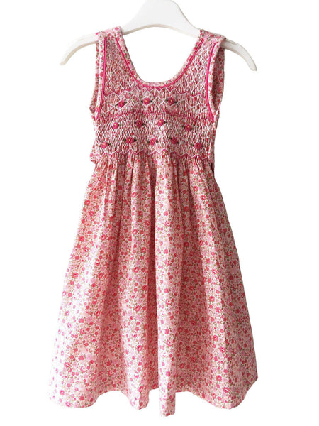 Robe smocks enfant fille à fleurs roses