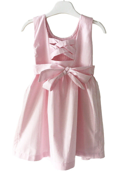 Robe smocks enfant fille dos ouvert croisillons