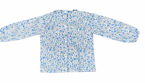 Blouse smockée "Piso" Manches Longues à Fleurs Bleues