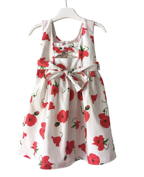 Robe smocks enfant fille coquelicot dos ouvert croisillons