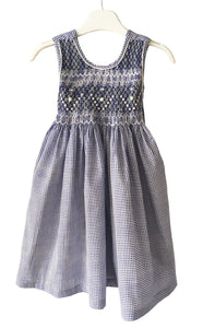 Robe smocks enfant fille vichy bleu marine