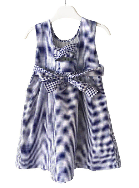 Robe smocks enfant fille vichy bleu dos ouvert