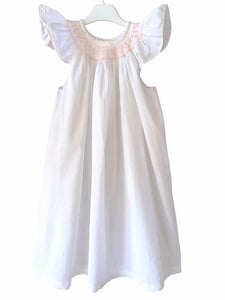 Chemise de Nuit smocks enfant fille blanche brodé main rose