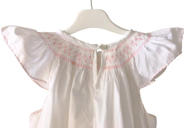 Chemise de Nuit smocks enfant fille blanche dos bouton