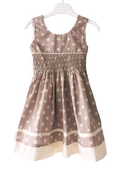 Robe smocks enfant fille à pois taupe