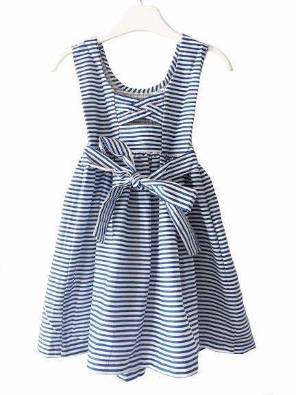 Robe enfant fille rayures bleu marin dos ajouré croisillons