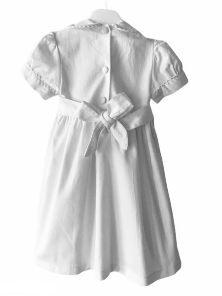 Robe Manches Ballon Col Claudine smocks brodé Maki Rose Blanc Cérémonie Baptême Communion Mariage