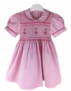 Robe smocks Maki Rose brodé main Madagascar coton pour Enfant Fille