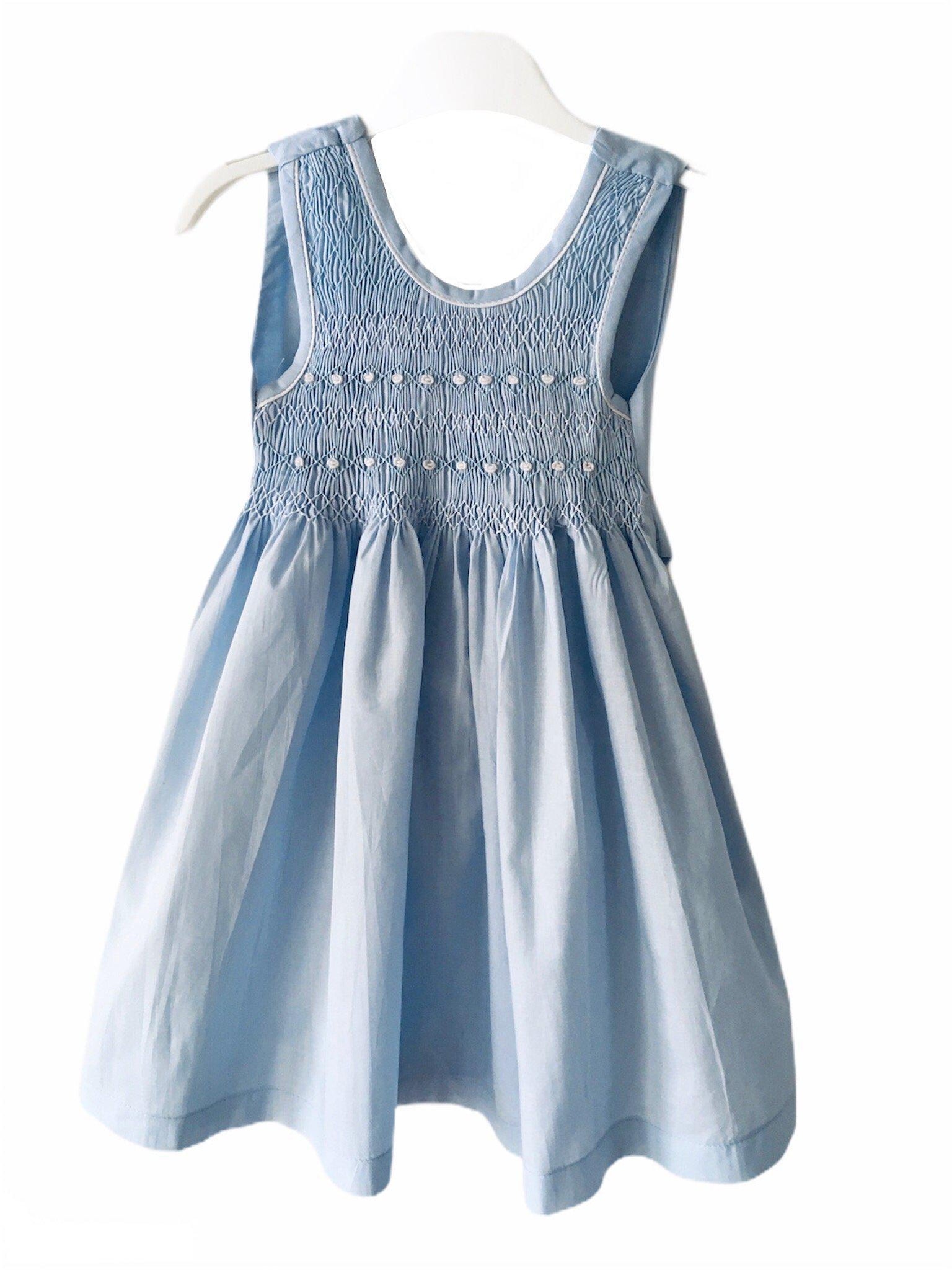 Robe smocks Maki Rose brodé Madagascar Bleu clair Enfant Fille