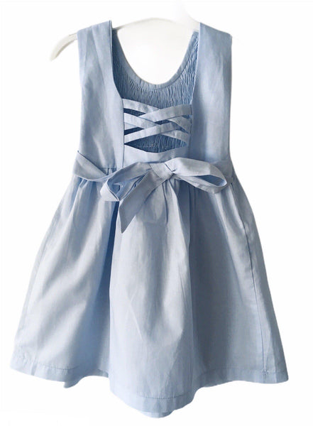 Robe smocks Maki Rose brodé Madagascar Bleu clair Enfant Fille