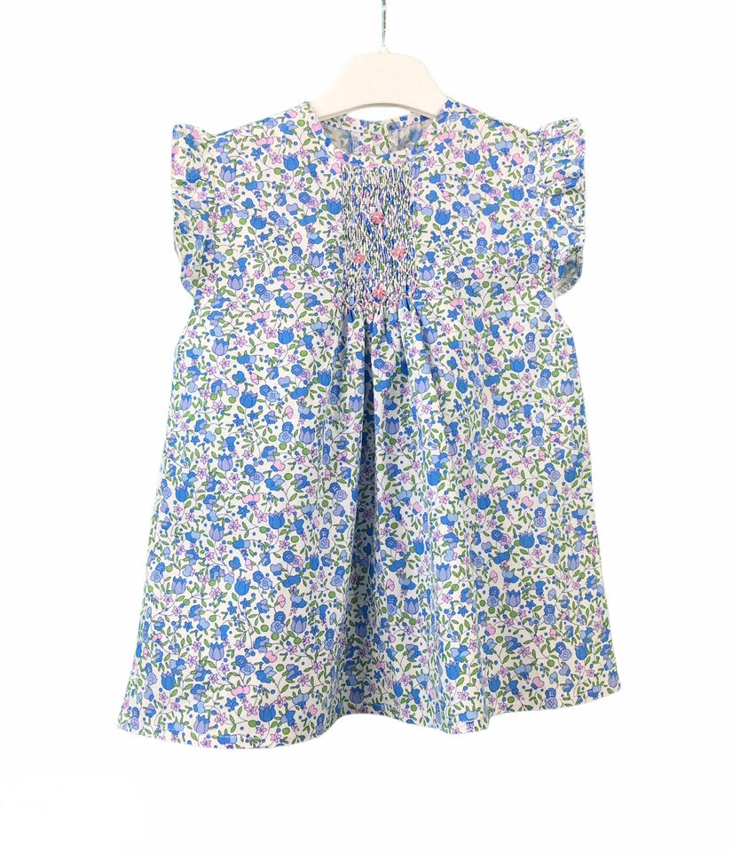 Blouse smocks Maki Rose Madagascar fleuri liberty bleu