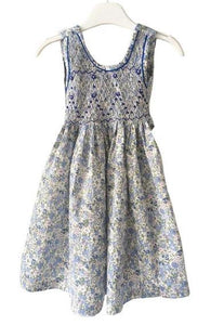 Robe enfant fille fleurs fleuri bleu broderies