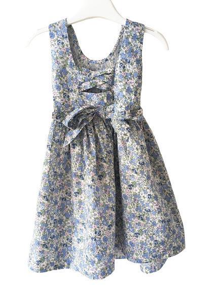 Robe enfant fille fleurs fleuri bleu dos ajouré croisillons