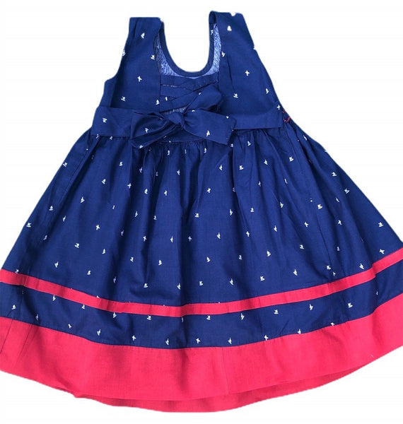 Robe smocks brodé main Maki Rose Madagascar Bleu marine Enfant Fille Rouge