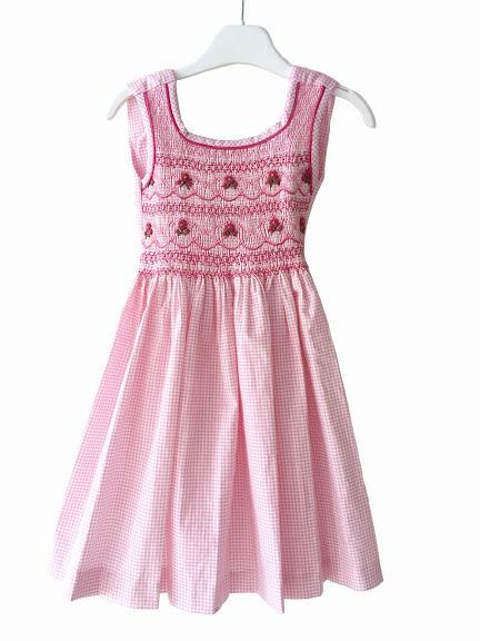 Robe smocks enfant fille vichy rose broderies 