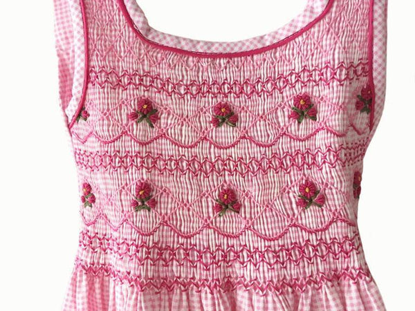 Robe smocks enfant fille vichy rose broderies