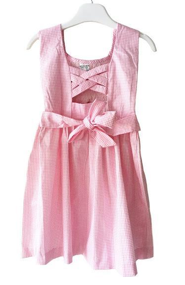 Robe smocks enfant fille vichy rose dos ajouré croisillons