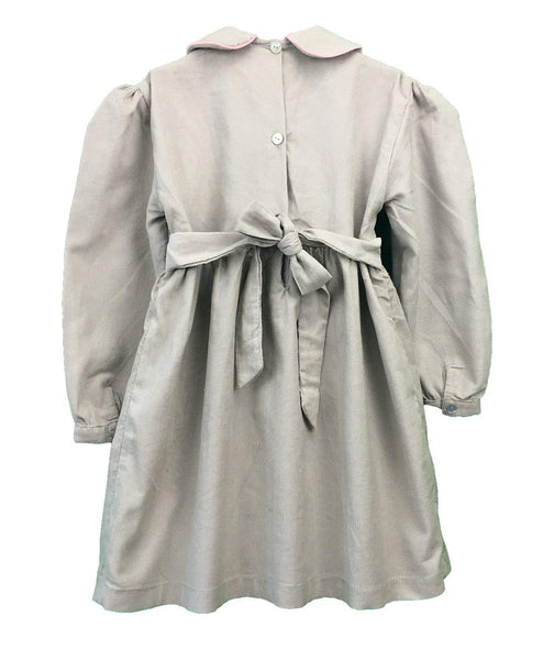 Robe smocks brodé main velours manches longues hiver gris clair souris et rose pale  hiver nouvelle collection 2019 2020