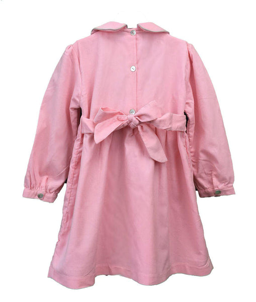 Robe smocks brodé main velours manches longues hiver rose et gris