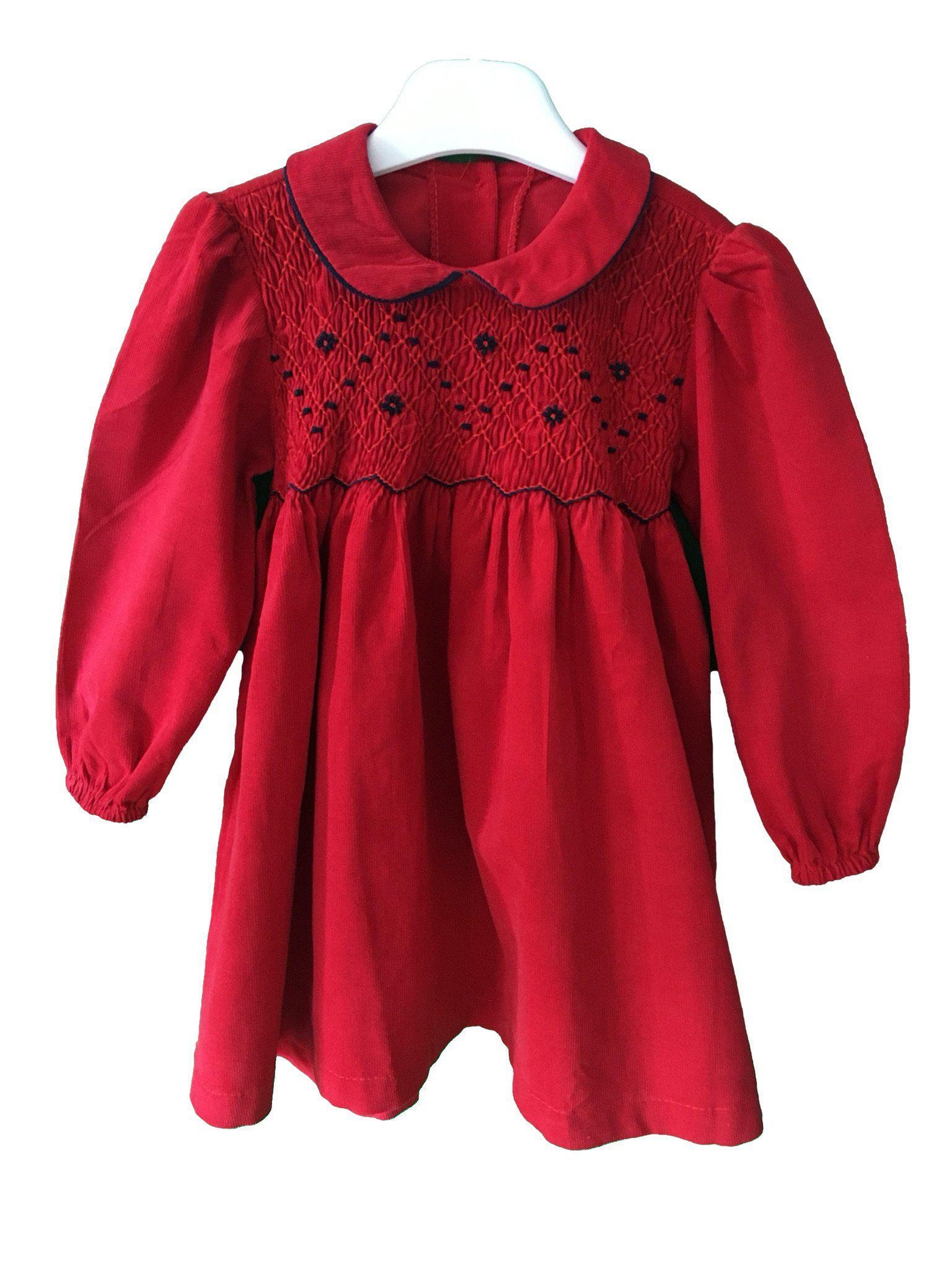 Robe smocks Velours Manches Longues Rouge