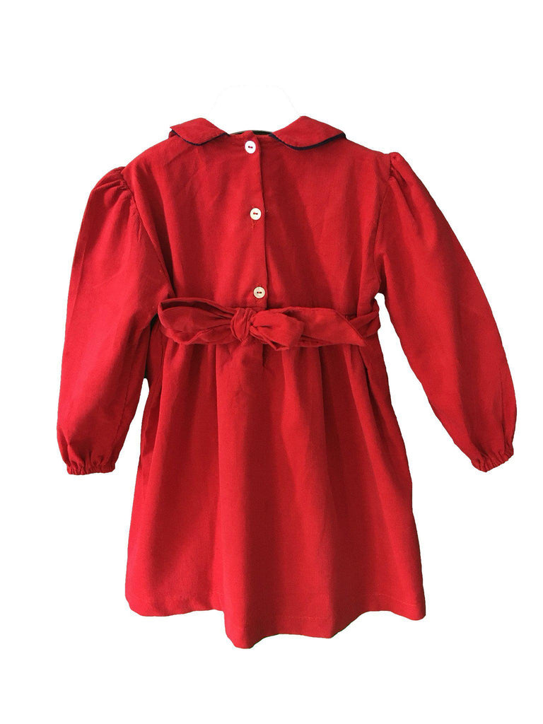 Robe smocks Velours Manches Longues Rouge