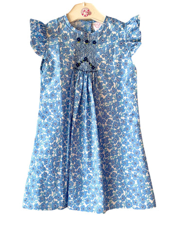 Robe Blouse smockée "Charlotte" à Fleurs Bleues