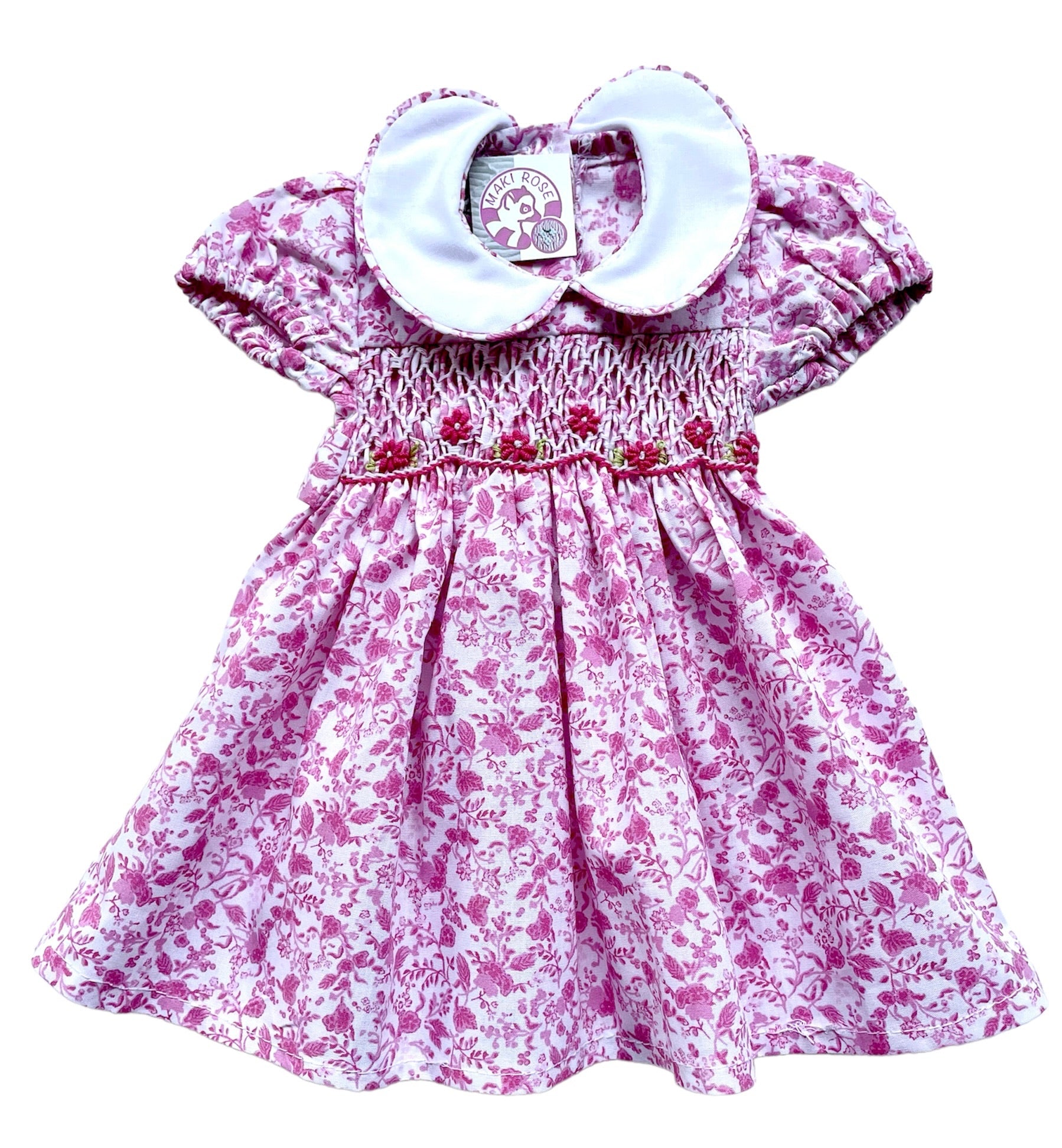 Robe smocks Poupée "Sérénade" à Fleurs Rose